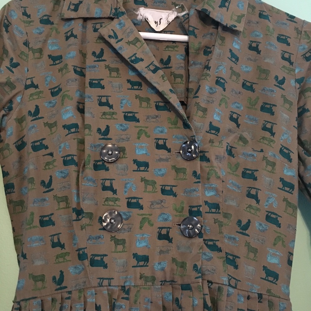 50s novelty animal farm print shirtwaist dress